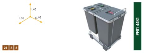 Abfalltrenner Set ECOFIL - Mülltrennsystem für 40 cm Küchenunterschrank, 3 facher Mülleimer (2x 8 L,