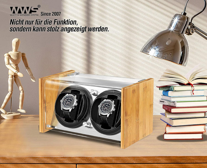 Watch Winder Smith Uhrenbeweger aus Bambusholz für 2 grossen Herren