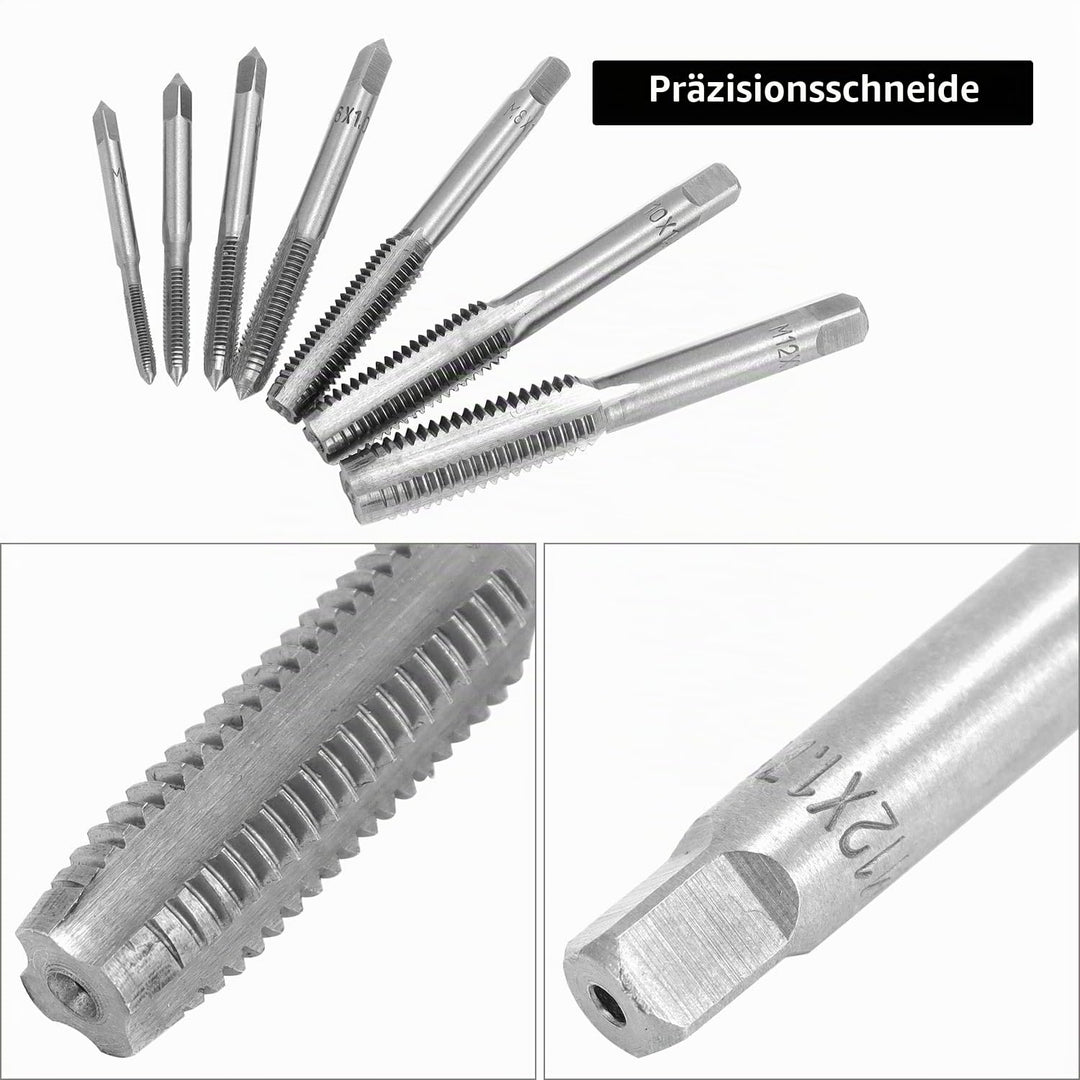 QWORK® 16 tlg Professionelles Gewindebohrer und Bohrerset, Gewindeschneidset, M3-M12 Gewindebohrer S