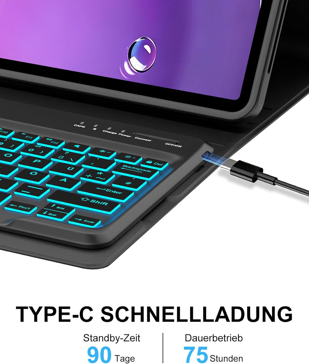 Für Idea Tab Pro Gen 2 13" Tastaturhülle mit Beleuchtung QWERTZ | Für Lenovo Idea Tab Pro Gen 2 Tast