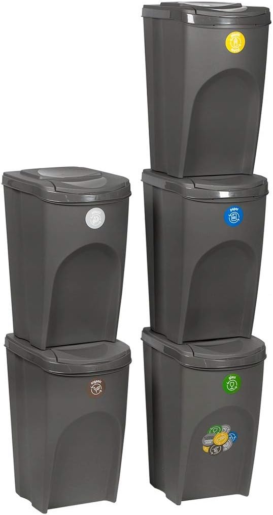 Set de 5 cubos de basura KEDEN SORTIBOX papelera reciclaje, gris, volumen 5x35L