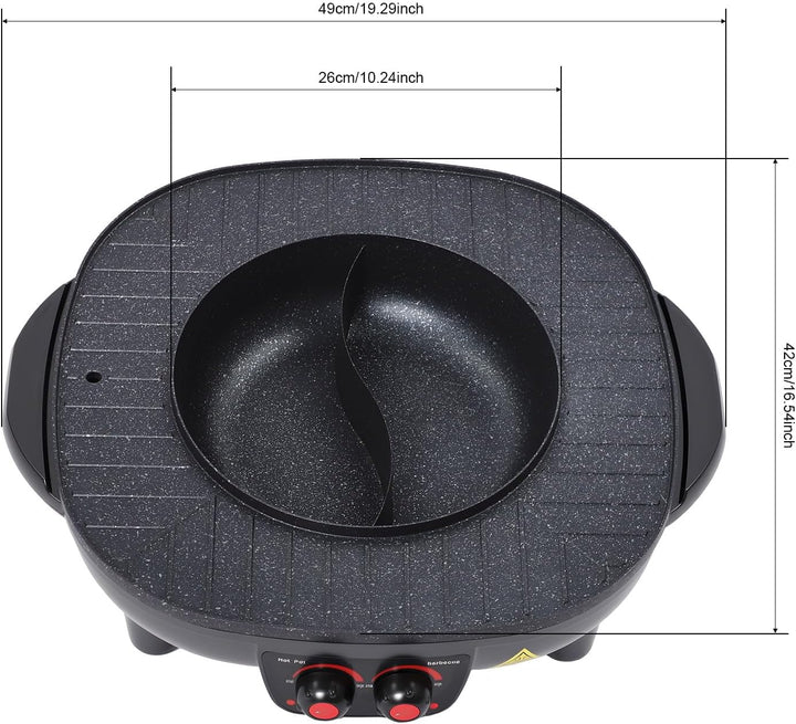 2000W Hot Pot Elektrischer, Electric Hot Pot und grill für 5-6 Personen | Elektrische Multifunktions