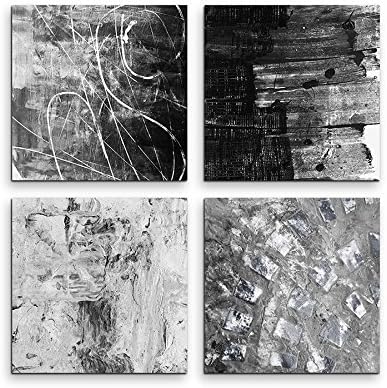 Paul Sinus Art Exklusive Bilder auf Leinwand bespannt (4 Stück 50x50cm) - Abstrakt Stein Grautöne Ma