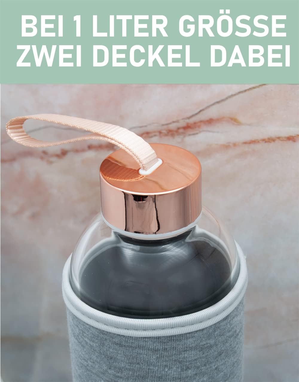 T&N Glasflasche 1 Liter - Trinkflasche Glas 1l mit Neoprenhülle – Wasserflasche 1000ml Auslaufsicher