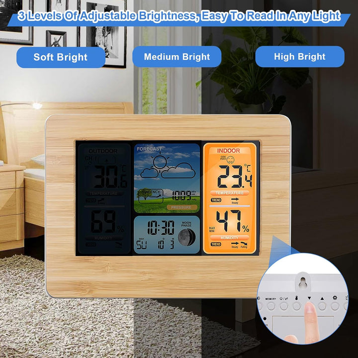 Viitech Wetterstation Funk mit Aussensensor, Grosses Farbdisplay Wireless Digital Wecker Barometer W