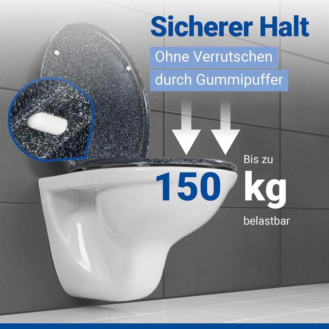 WENKO WC-Sitz Ottana Granit, hygienischer Toilettensitz mit Absenkautomatik, WC-Deckel mit Fix-Clip