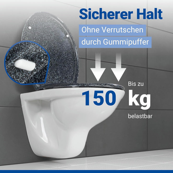 WENKO WC-Sitz Ottana Granit, hygienischer Toilettensitz mit Absenkautomatik, WC-Deckel mit Fix-Clip
