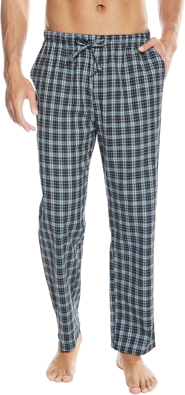 Winovia Herren Schlafanzughose Lang Baumwolle Karierte Pyjamahose Lounge Hose Pyjamaunterteil Freize