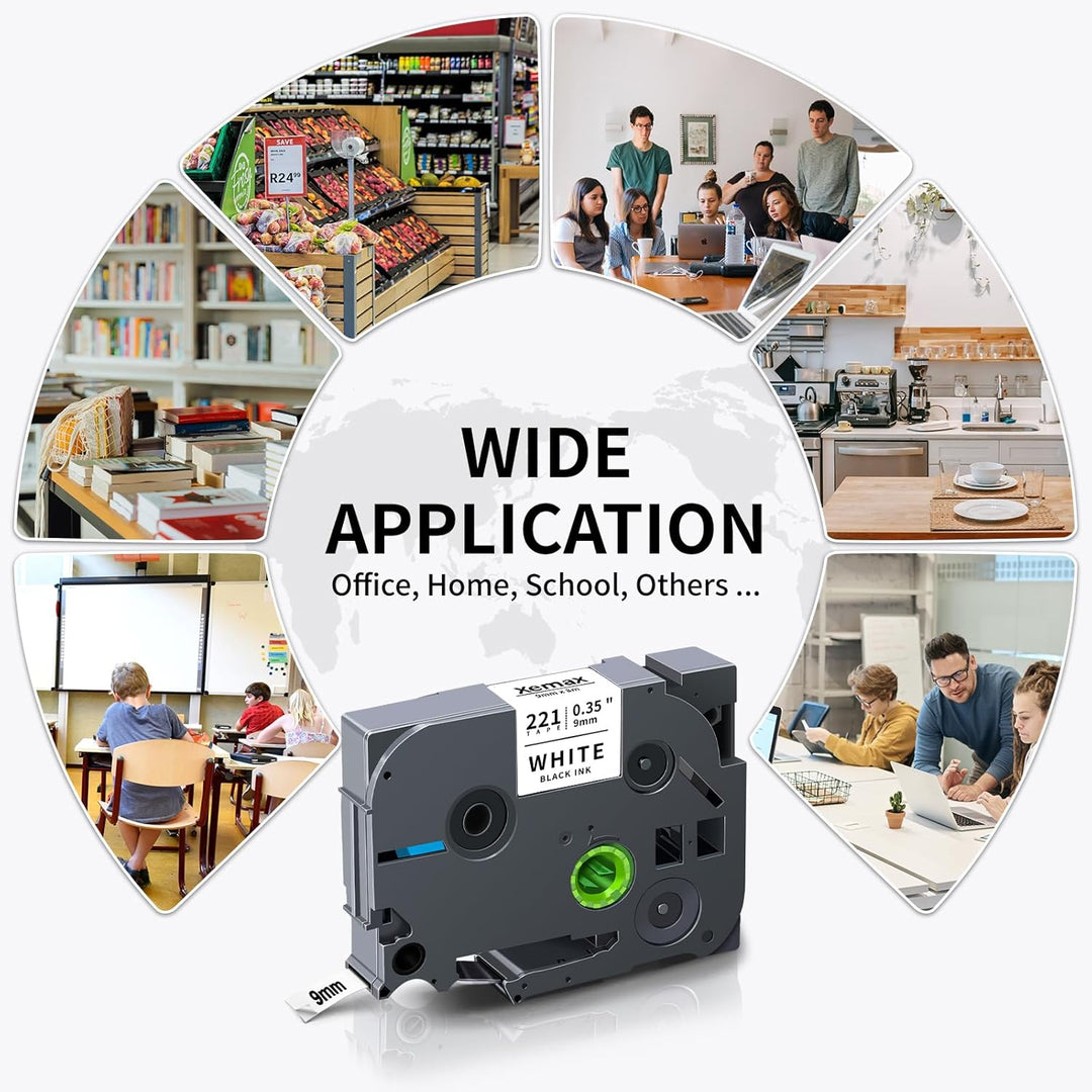 6x XemaX Kompatibel Schriftband Ersatz für Brother P-touch Bänder 9mm TZe-221 TZe-121 TZe-421 TZe-52