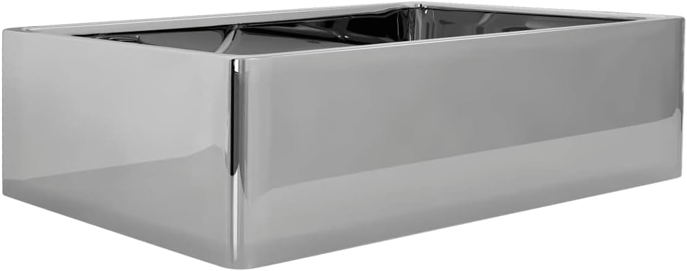 WIFESE Waschbecken 41x30x12 cm Keramik Silbern Aufsatzwaschbecken Eckig Waschbecken Gäste WC Badezim