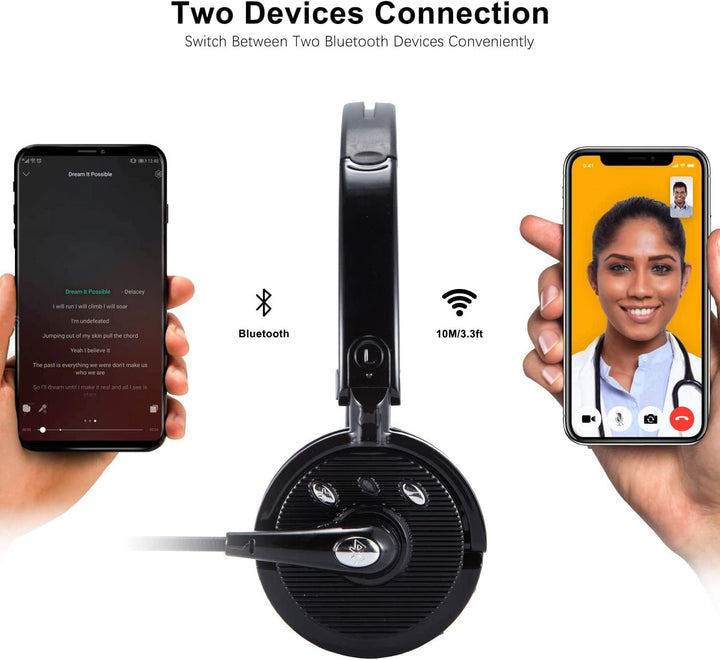 XBC Tech Bluetooth-Headsets mit Mikrofon, kabellose Bluetooth-Kopfhörer, Freisprecheinrichtung, On-E