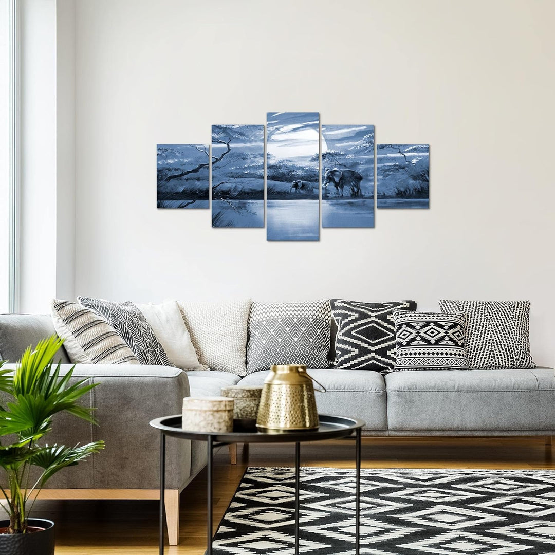 Runa Art Wandbilder Afrika Elefant 5 Teilig Bild auf Vlies Leinwand Deko Wohnzimmer Schlafzimmer Pan