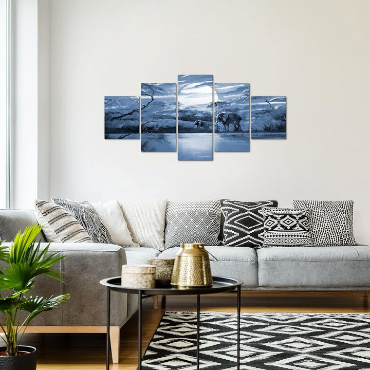 Runa Art Wandbilder Afrika Elefant 5 Teilig Bild auf Vlies Leinwand Deko Wohnzimmer Schlafzimmer Pan