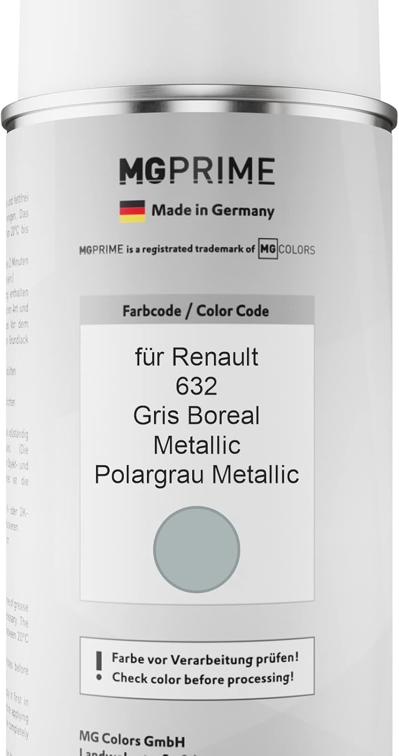 MG PRIME Autolack Sprühdosen Set für Renault 632 Gris Boreal Metallic/Polargrau Metallic Basislack K
