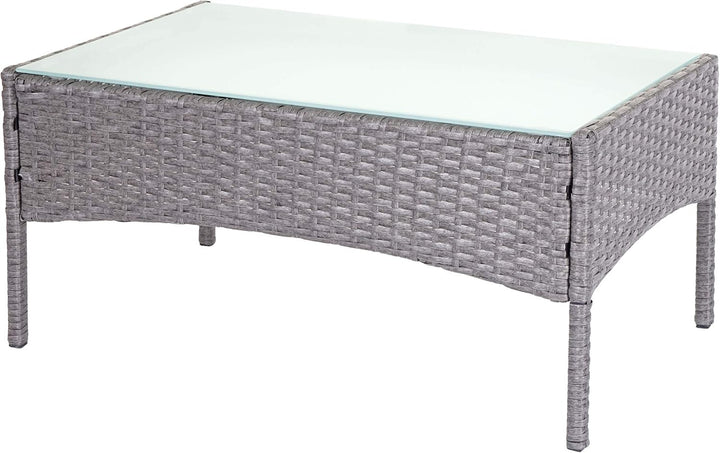 Mendler Poly-Rattan Gartentisch Halden-AM, Beistelltisch Tisch mit Glasplatte - grau, Grau