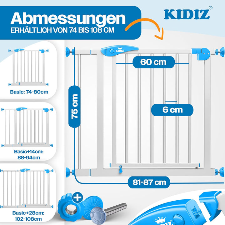 Kidiz® Türschutzgitter Absperrgitter Treppengitter Kindergitter | Gitter Haustier | ohne Bohren | be