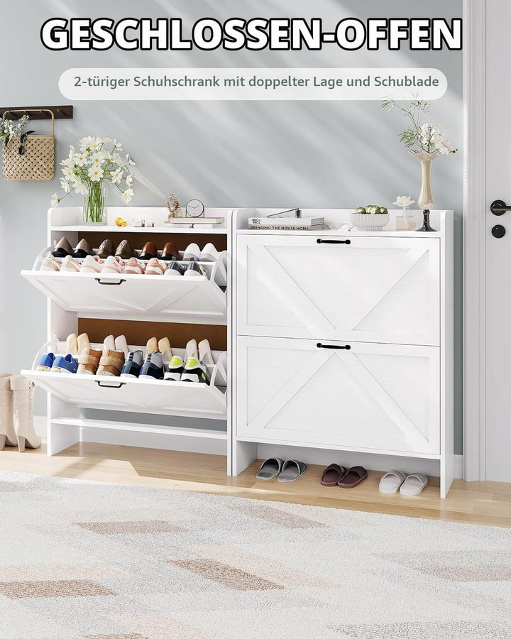Breit 80 X24x100 Hoch cm Schuhschrank Mit 2 Klappen, Verstellbare Zweistufige Regalböden, Schmal Sch