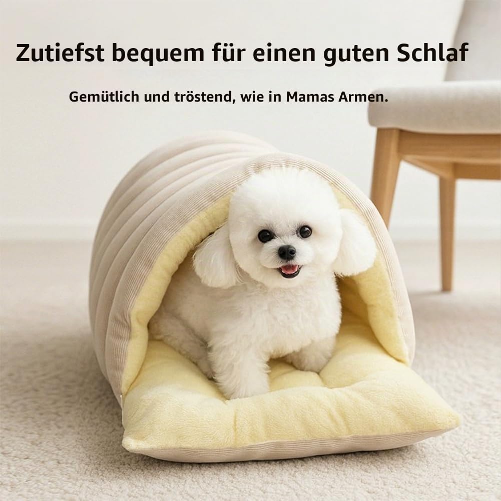 Geschlossenes Winterkatzenbett, herausnehmbares, wärmendes Winterhöhlenbett für Haustiere mit Rutsch