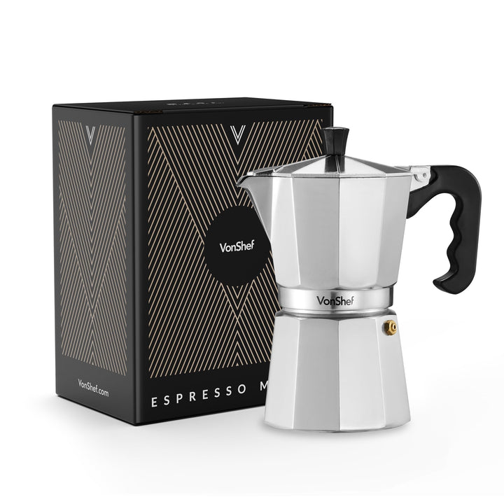 VonShef Espressokanne für den Herd, Italienischer Espressokocher aus Aluminium für Gas- & Elektroher