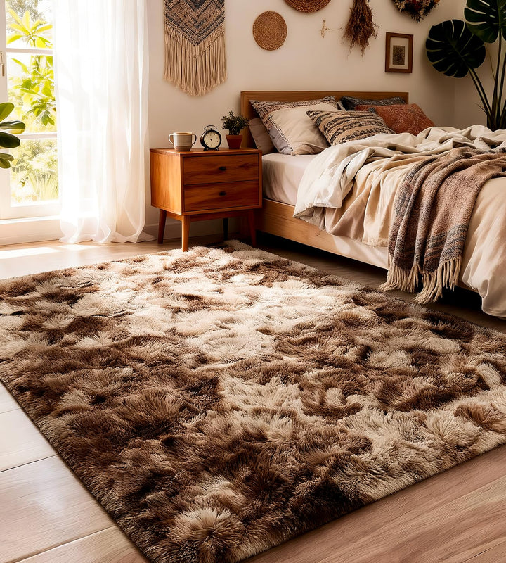 Teppich Schlafzimmer 160x230 cm Braun Hochflor-TeppicheWohnzimmer rutschfest Waschbarer Deko Langflo