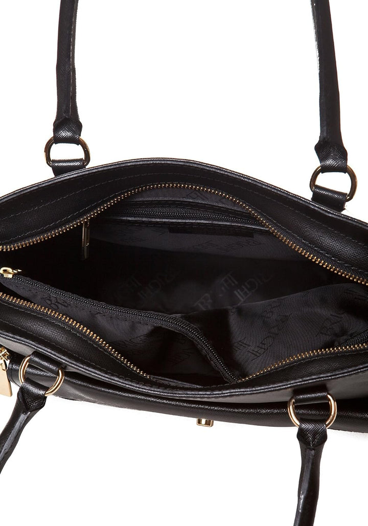 Damen Handtasche Zürich aus echtem Leder, Henkeltasche Schwarz, Frauentasche Made in Italy, Lederhan