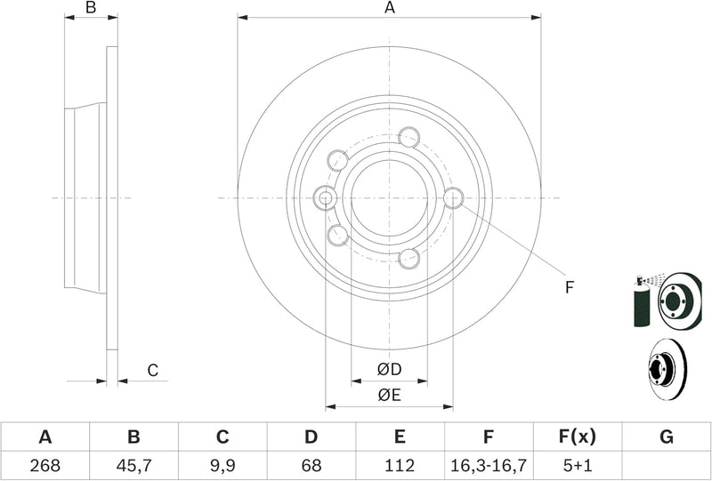 Bosch BD352 Bremsscheiben - Hinterachse - ECE-R90 Zertifizierung - zwei Bremsscheiben pro Set