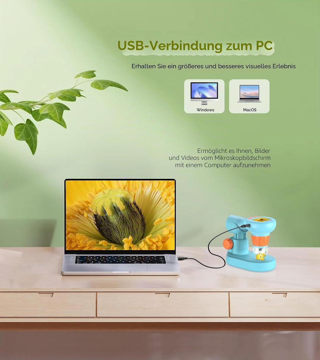 APEXEL Kinder Mikroskop, 800X HD Vergrösserung Digitales Mikroskop, 2" LCD Bildschirm Tragbares Mikr
