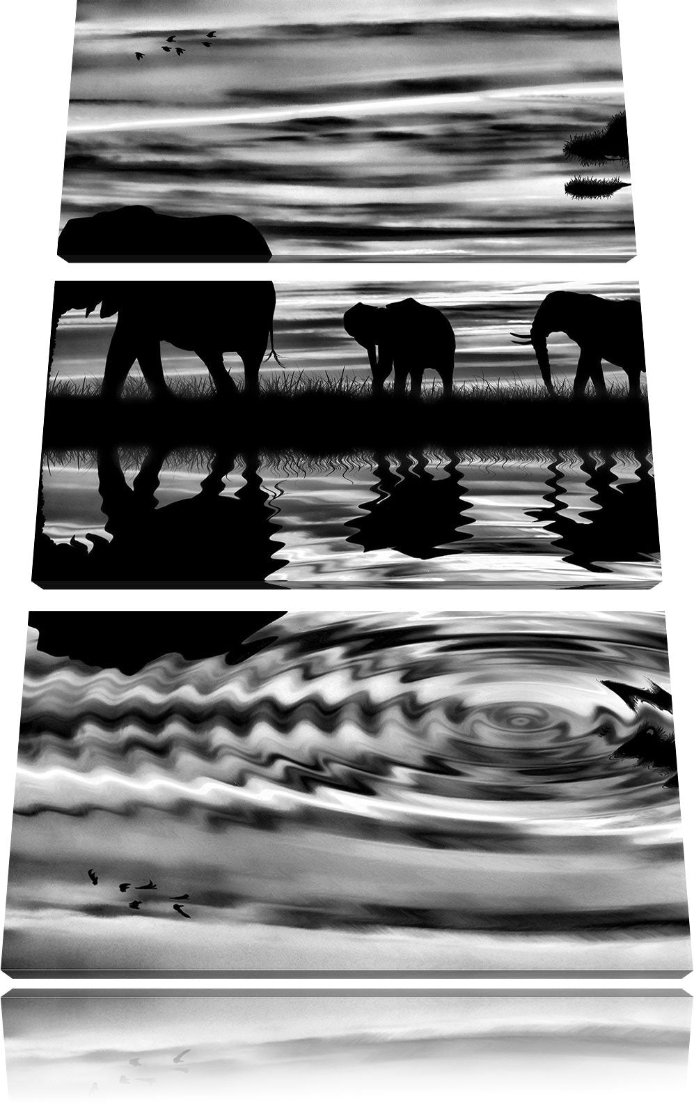 Pixxprint Afrika Elefant in Sonnenschein als Leinwandbild/Grösse: 3 Teilig (120x80) cm/Wandbild/Kuns