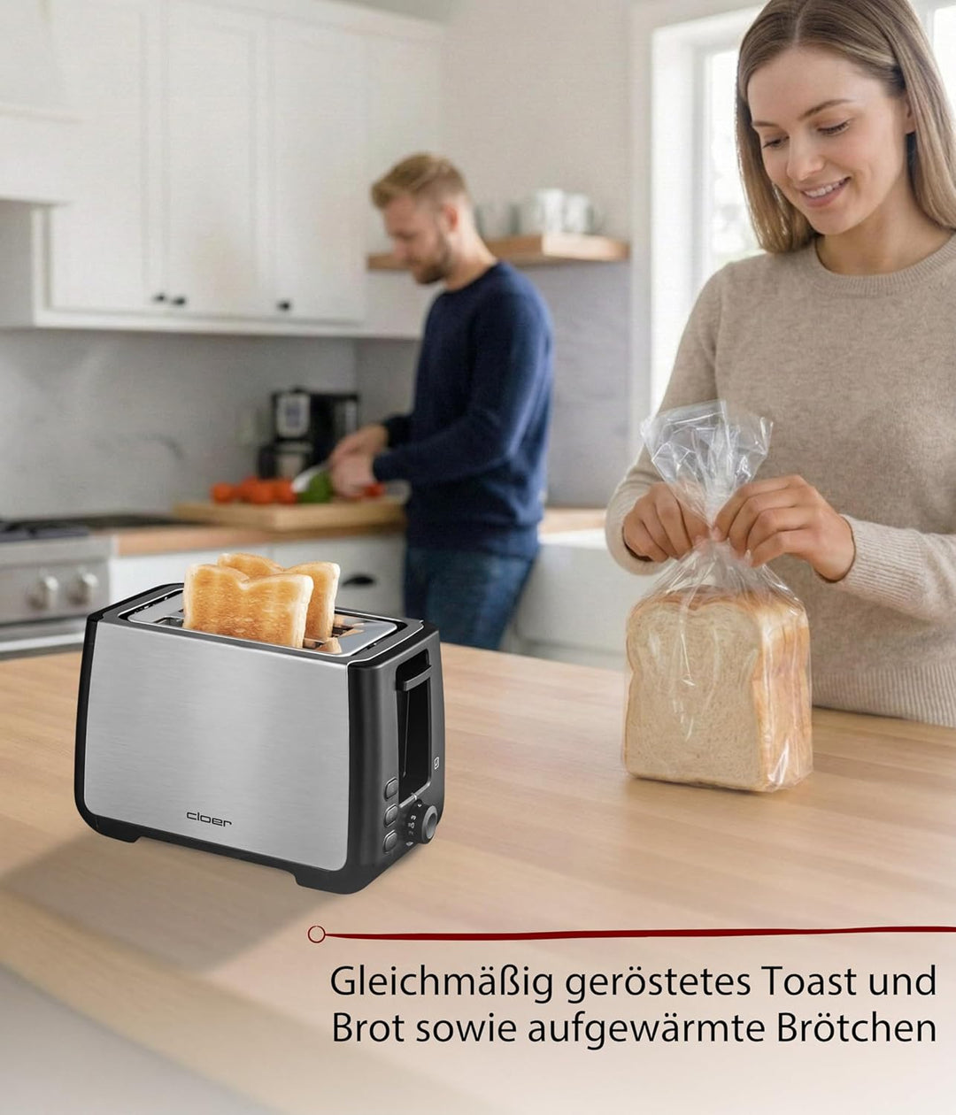 Cloer 3569 King-Size-Toaster für 2 XXL Scheiben, Check-Funktion, Edelstahlgehäuse, 1000 Watt, schwar