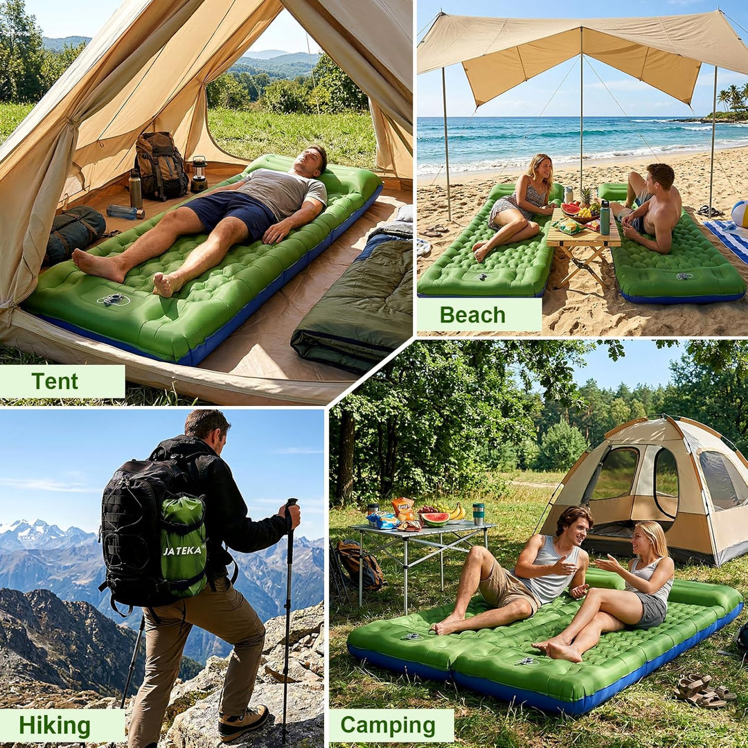 JATEKA Isomatte Camping, 12CM Dicker Aufblasbare Isomatte Mit Kissen & Fusspumpe, 83CM Breiter Outdo
