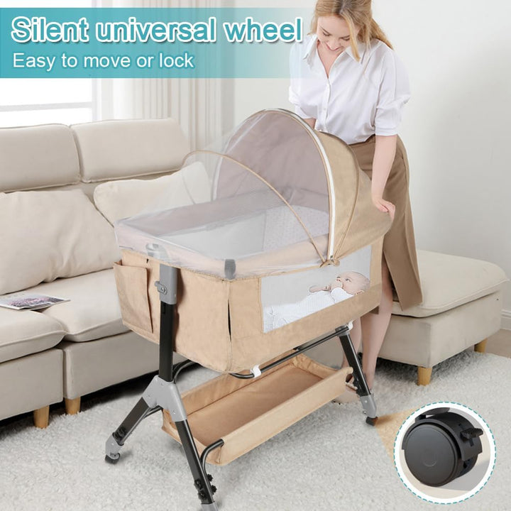 Kedia Babybett mit Moskitonetz, Babybett und Reisebett mit Rollen, Babybett für Neugeborene, Höhenve