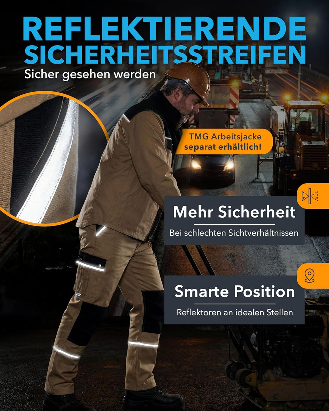 TMG® Lange Arbeitshose für Herren, mit Kniepolstertaschen, viel Stauraum, in Übergrössen erhältlich
