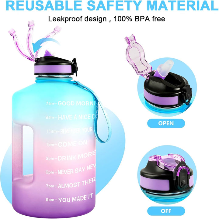3,78 Liter Trinkflasche Sport mit Zeitangaben und Strohhalme, 3,78L Gross Sportflasche BPA Frei, Aut