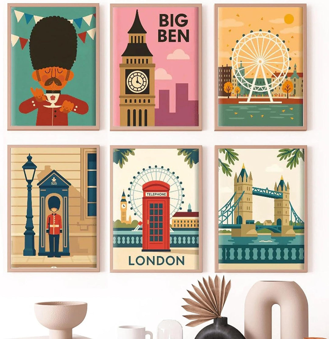 JATOK 6 Stück Malen Nach Zahlen Erwachsene, DIY Londoner Stadtbild für Anfänger, Handgemalt Ölgemäld