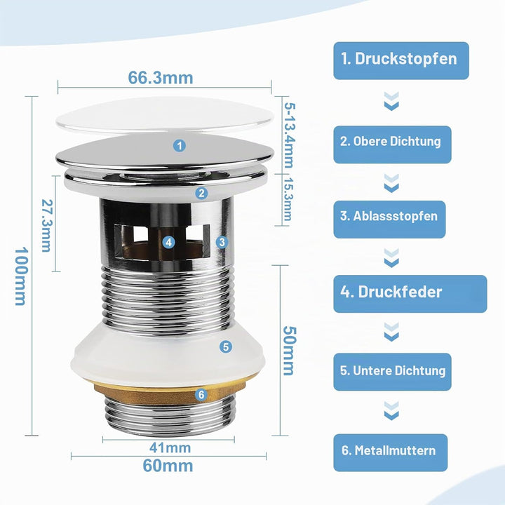EXLECO Siphon mit Ablaufgarnitur 1 1/4" x Ø 32mm Edelstahl Siphon Geruchsverschluss Verstellbar Univ