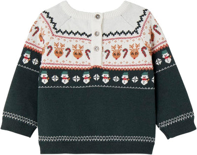 Vertbaudet Baby Weihnachtspullover, Jacquardstrick Oeko-Tex Tannengrün 74, Tannengrün 74