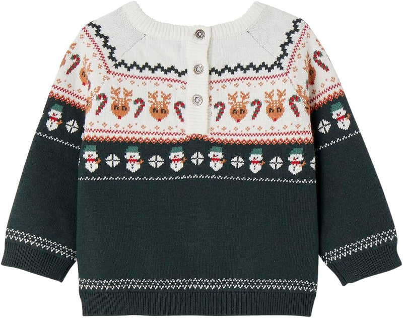 Vertbaudet Baby Weihnachtspullover, Jacquardstrick Oeko-Tex Tannengrün 74, Tannengrün 74