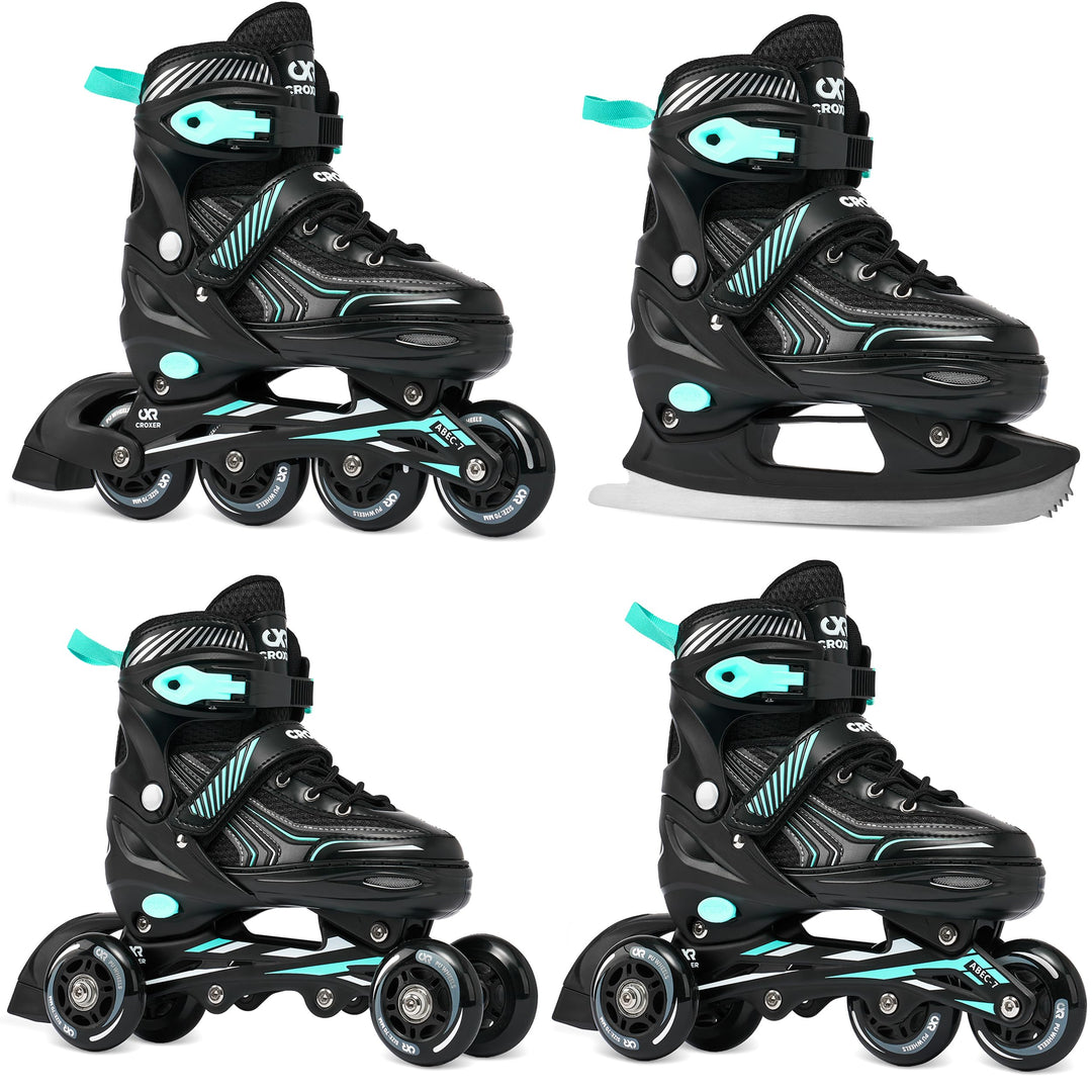 4in1 Croxer Inlineskates/Triskates/Rollschuhe/Schlittschuhe Optima Schwarz/Mint 39-42(24cm-26,5cm),