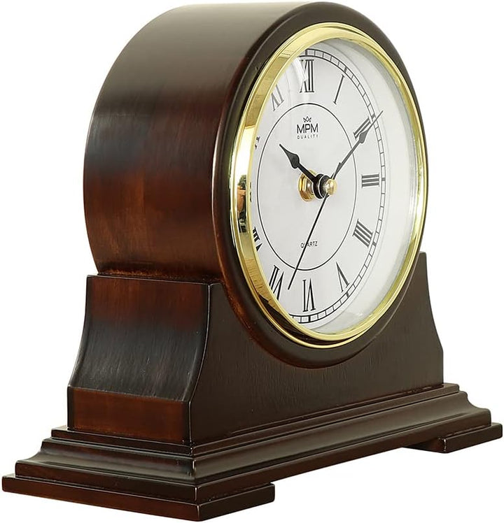 MPM Quality Retro Dark Wood Tischuhr, Dunkles Holz, Traditionelle Elegante Holztischuhr, Römischen Z