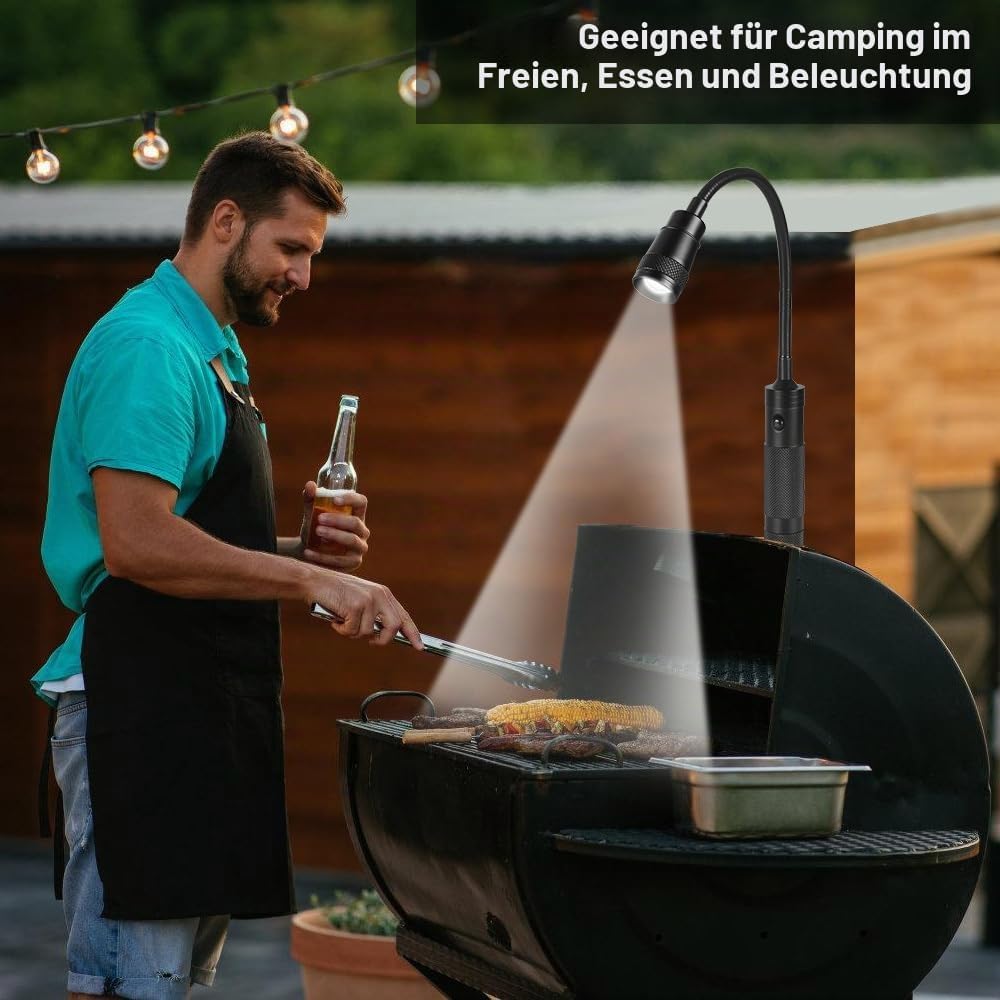 Grill Licht, 1/2 Stuck Magnetische Grilllampe mit Flexible Schwanenhals, 350Lm, 360° Drehbare Batter