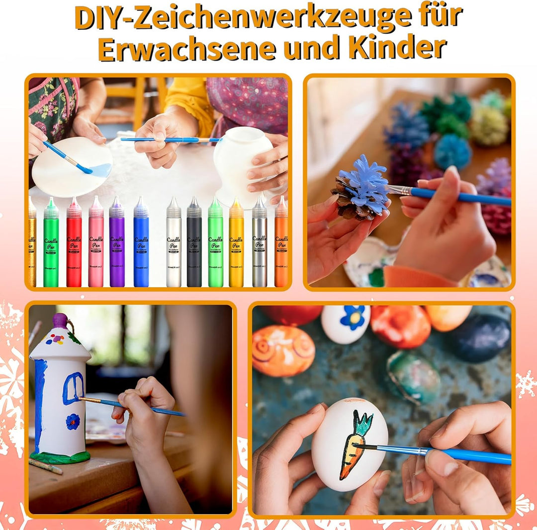YAOBLUESEA 12 Stück Kerzen Bemalen Set, Wachsstifte für Kerzen, 30 ML Taufkerze Basteln Set Wachssti