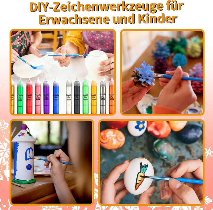 YAOBLUESEA 12 Stück Kerzen Bemalen Set, Wachsstifte für Kerzen, 30 ML Taufkerze Basteln Set Wachssti