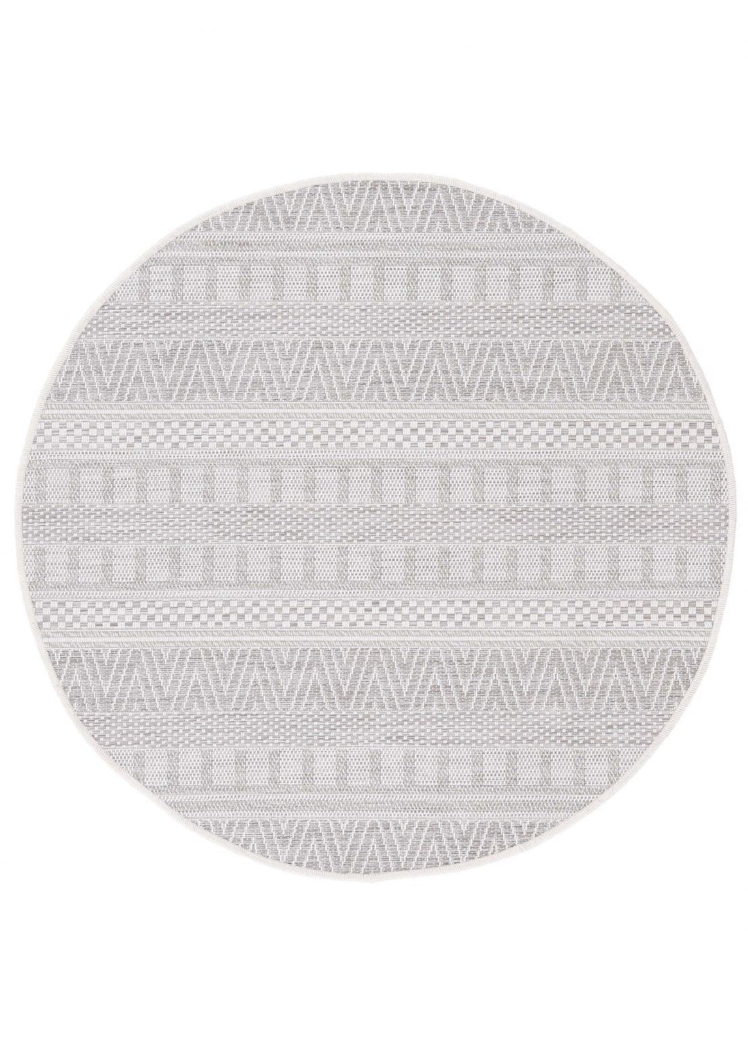 carpetfine In- und Outdoor Teppich Boho Rund Beige Flachgewebeteppich Ø 120 cm | Moderner Teppich We