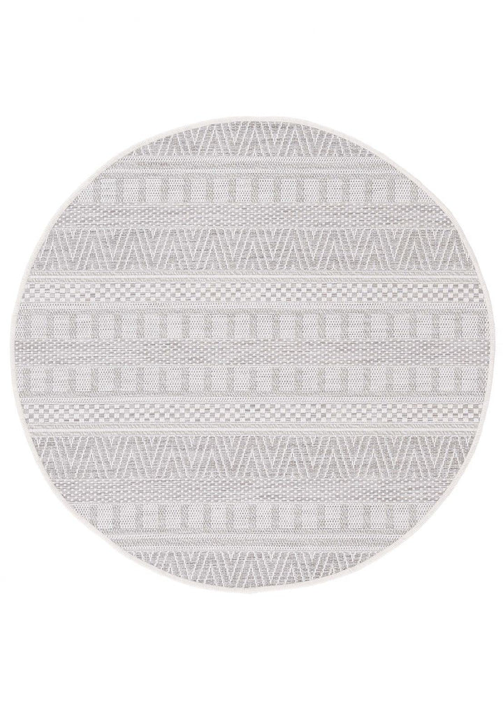 carpetfine In- und Outdoor Teppich Boho Rund Beige Flachgewebeteppich Ø 120 cm | Moderner Teppich We