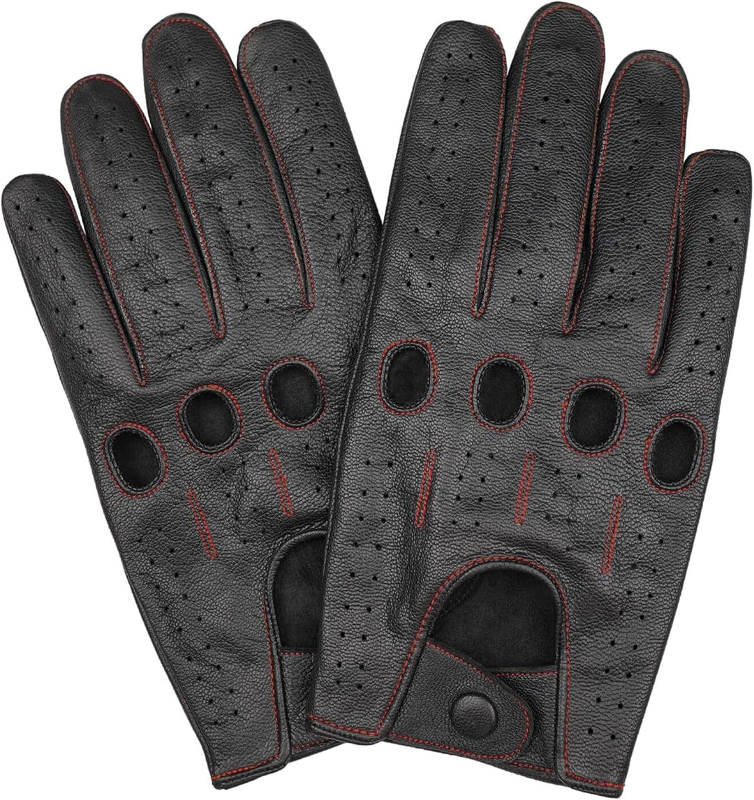Leatherick Autofahrer Handschuhe Herren – Weiche, Perforierte Fahrhandschuhe mit atmenden Fingerknöc
