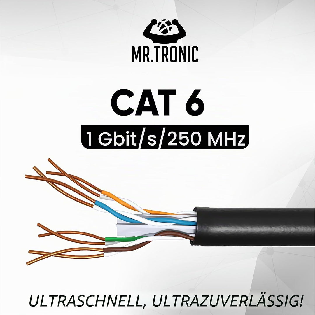 Mr. Tronic 50m Ethernet Netzwerkkabel Cat 6, LAN Netzwerkkabel Für Schnelle &amp; Zuverlässige Internet,