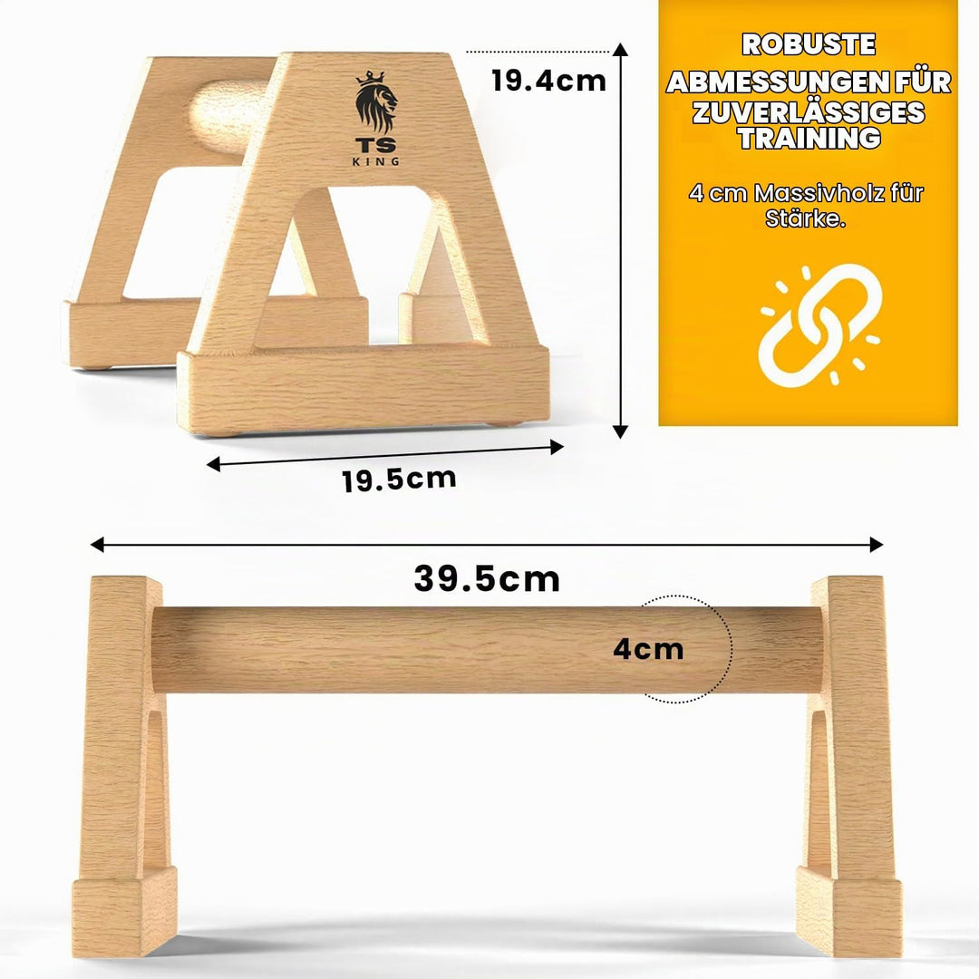 Grosse Liegestützgriffe – 2x rutschfeste &amp; gelenkschonende Holzgriffe – ideales Parallettes &amp; Calist