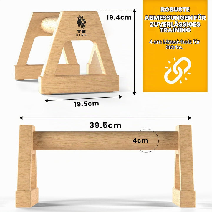 Grosse Liegestützgriffe – 2x rutschfeste &amp; gelenkschonende Holzgriffe – ideales Parallettes &amp; Calist