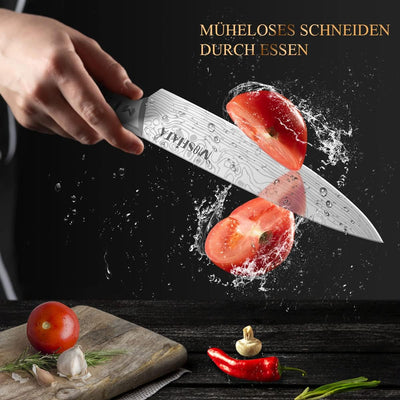 MOSFiATA Küchenmesser Set Edelstahl, 5pcs Küchenmessersets, Kochmesser, Santoku Messer, Utility Mess