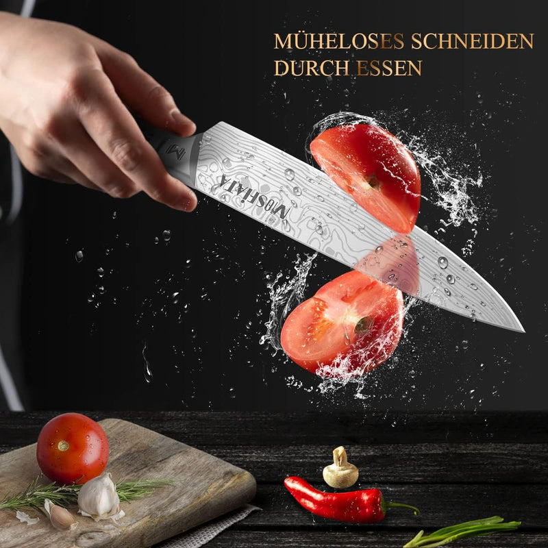 MOSFiATA Küchenmesser Set Edelstahl, 5pcs Küchenmessersets, Kochmesser, Santoku Messer, Utility Mess